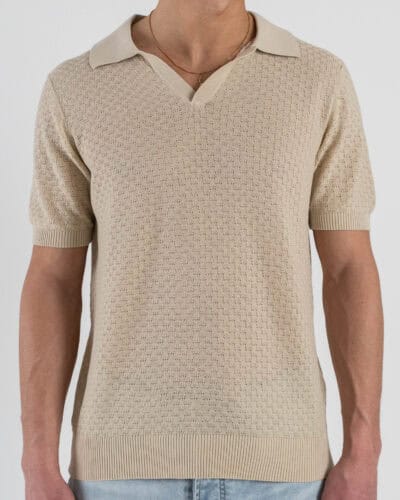 OVER-D Polo regular mezza manica lavorata con collo a V OC1S2S6M39 Beige