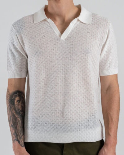 OVER-D Polo regular mezza manica lavorata con collo a V OC1S2S6M39 Bianco