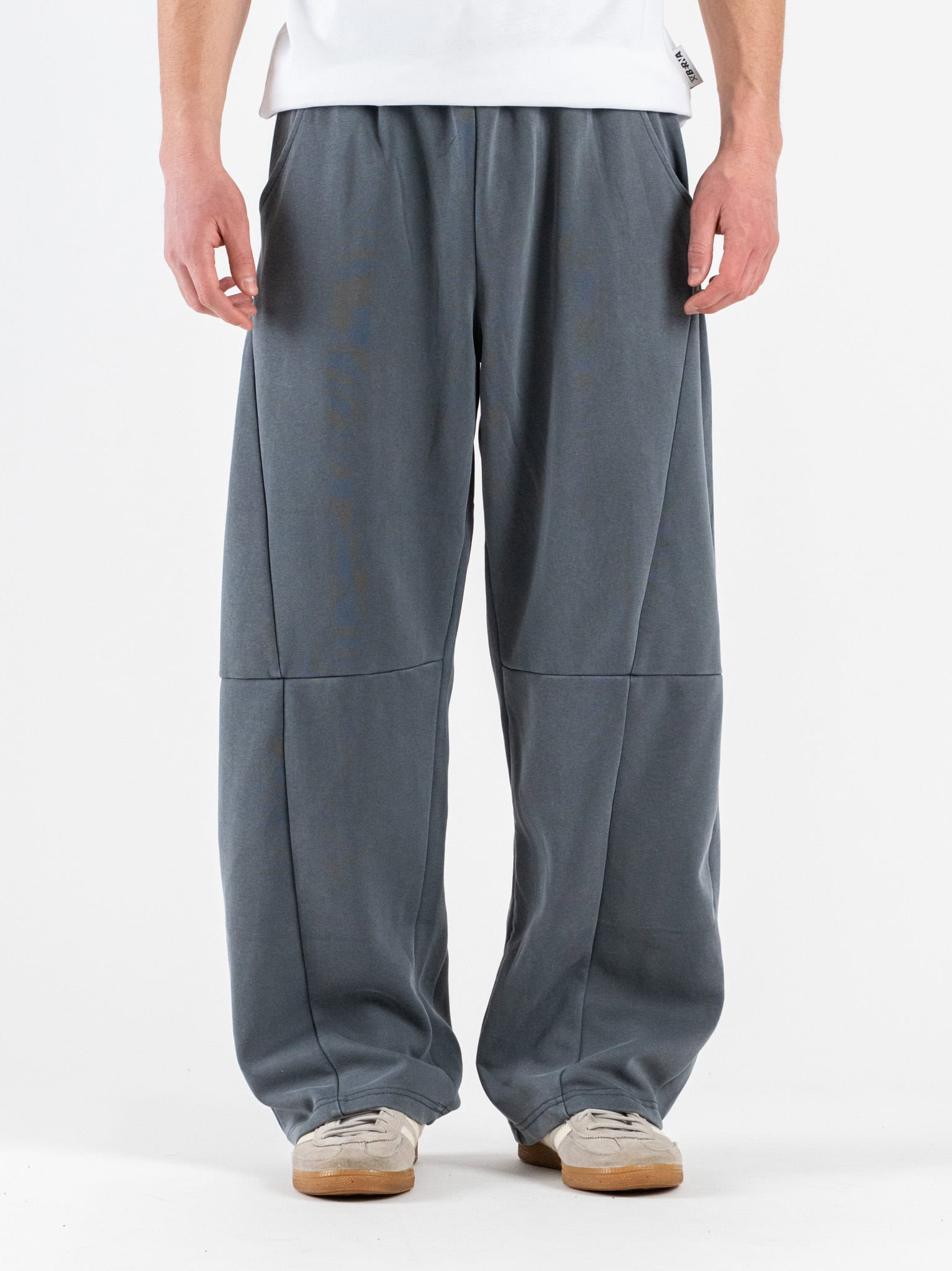 Pantalone baggy in felpa con cuciture frontali e coulisse in vita 299 Denim