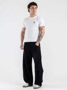 Pantalone balloon in cotone con coulisse e bottone sul fondo 76122 Black (1)