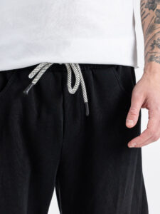 Pantalone balloon in cotone con coulisse e bottone sul fondo 76122 Black (7)