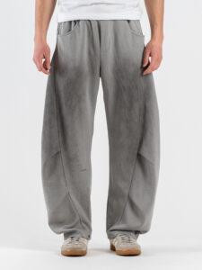Pantalone balloon in cotone con coulisse e bottone sul fondo 76122 Grey (1)
