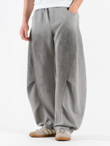 Pantalone balloon in cotone con coulisse e bottone sul fondo 76122 Grey (2)