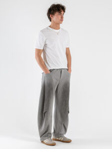 Pantalone balloon in cotone con coulisse e bottone sul fondo 76122 Grey