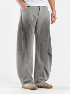 Pantalone balloon in cotone con coulisse e bottone sul fondo 76122 Grey (3)