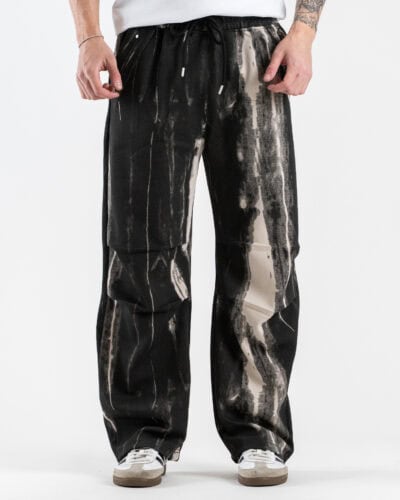 Pantalone balloon in felpa leggera tie dye con dettaglio sul ginocchio e coulisse in vita 6547 Nero/Beige