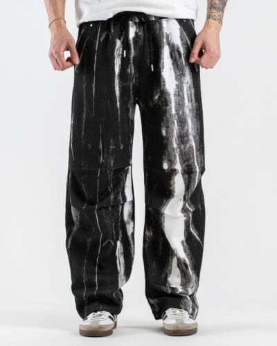 Pantalone balloon in felpa leggera tie dye con dettaglio sul ginocchio e coulisse in vita 6547 Nero/Bianco