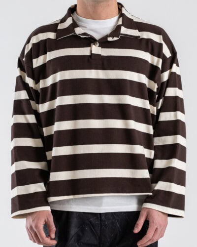 Polo over croppata in cotone a righe con manica lunga RGP1 Moro
