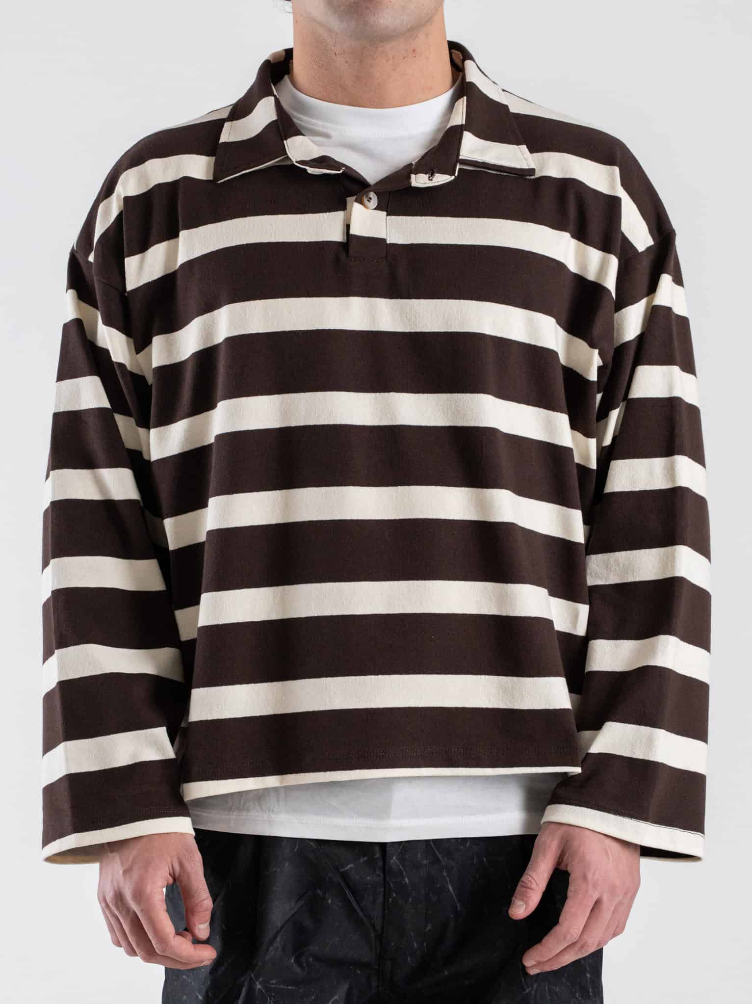 Polo over croppata in cotone a righe con manica lunga RGP1 Moro