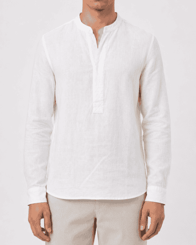 SEINSE Camicia regular in lino con colletto coreana e scollo a V CE1124SS Bianca