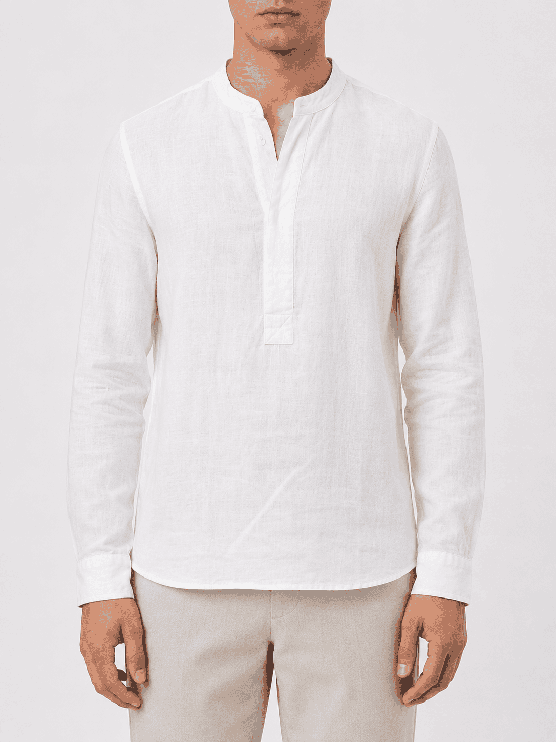 SEINSE Camicia regular in lino con colletto coreana e scollo a V CE1124SS Bianca