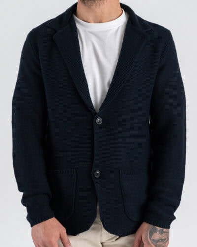 SEINSE Giacca regular in maglia in cotone leggero con tasche frontali ME3227SS Blu Navy