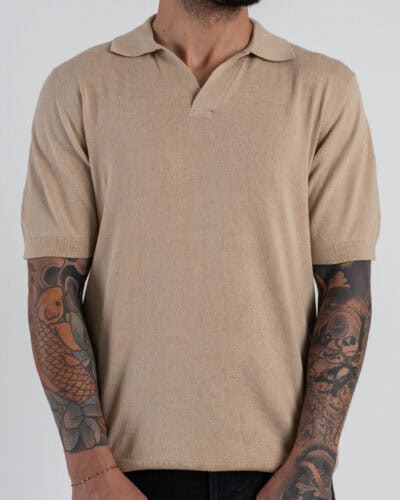 SEINSE Polo regular a mezza manica in cotone con scollo a V ME3187SS Beige
