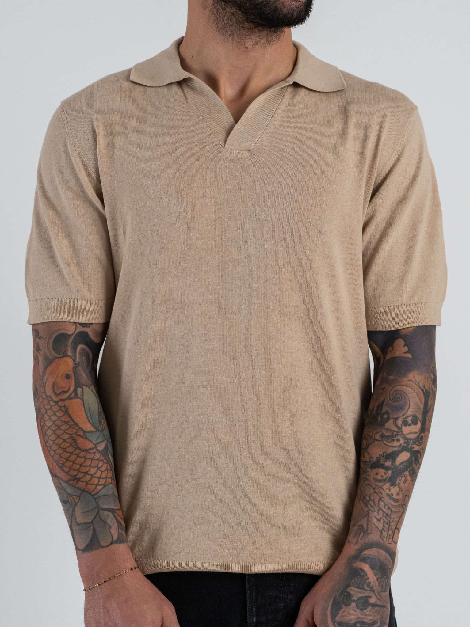 SEINSE Polo regular a mezza manica in cotone con scollo a V ME3187SS Beige