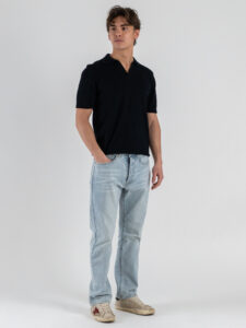 SEINSE Polo regular a mezza manica in cotone con scollo a V ME3187SS Blu Navy (1)