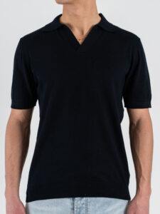 SEINSE Polo regular a mezza manica in cotone con scollo a V ME3187SS Blu Navy (3)