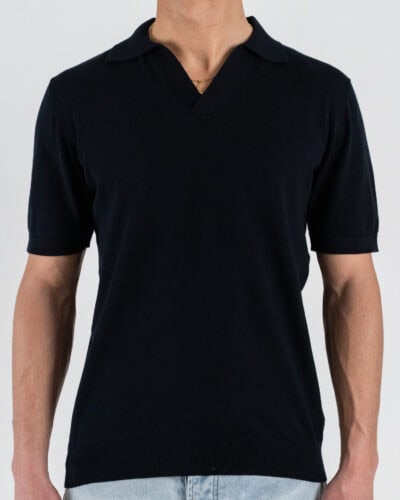 SEINSE Polo regular a mezza manica in cotone con scollo a V ME3187SS Blu Navy