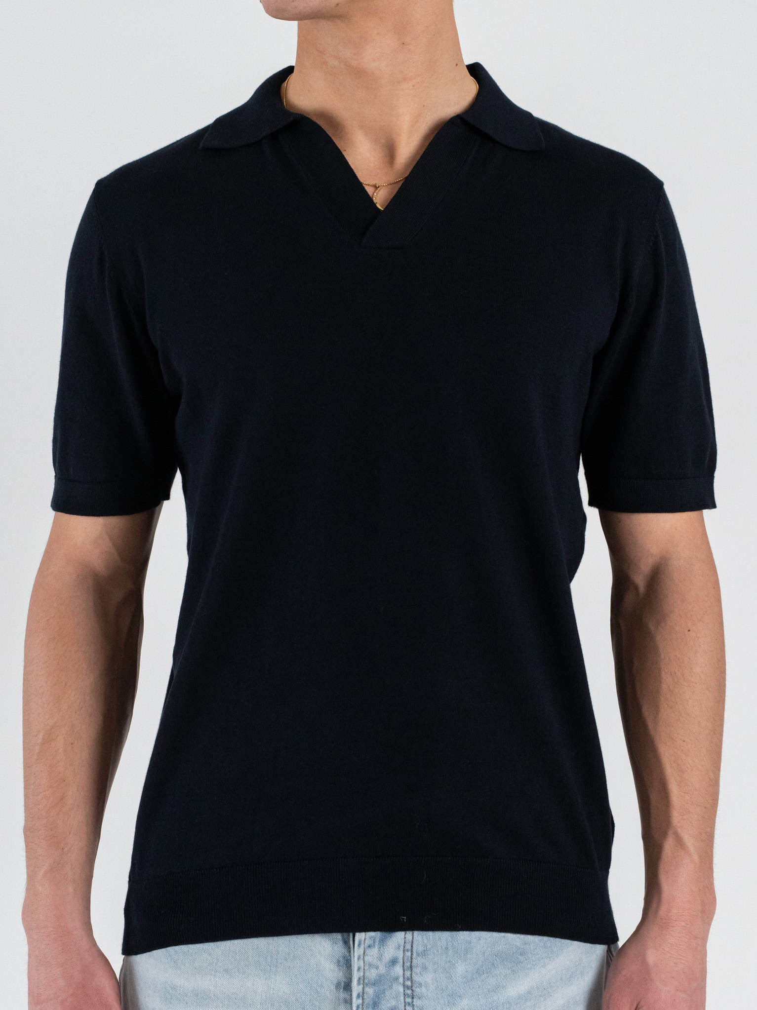 SEINSE Polo regular a mezza manica in cotone con scollo a V ME3187SS Blu Navy