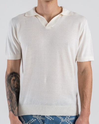 SEINSE Polo regular a mezza manica in cotone con scollo a V ME3187SS Off White