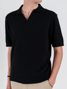 SEINSE Polo regular a mezza manica in cotone regular con scollo a V ME3187SS Nero (2)