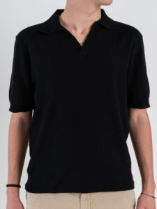 SEINSE Polo regular a mezza manica in cotone regular con scollo a V ME3187SS Nero (3)
