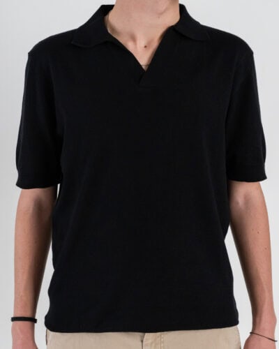 SEINSE Polo regular a mezza manica in cotone regular con scollo a V ME3187SS Nero