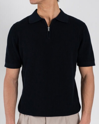 SEINSE Polo regular a mezza manica in maglia a costina con colletto e zip ME3199SS Blu Navy
