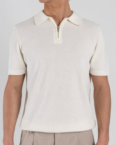 SEINSE Polo regular a mezza manica in maglia a costina con colletto e zip ME3199SS Off White