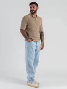 SEINSE Polo regular traforata con collo a V ME3203SS Beige (1)