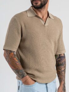 SEINSE Polo regular traforata con collo a V ME3203SS Beige (2)