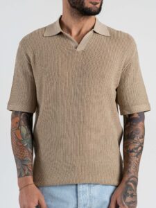 SEINSE Polo regular traforata con collo a V ME3203SS Beige (4)