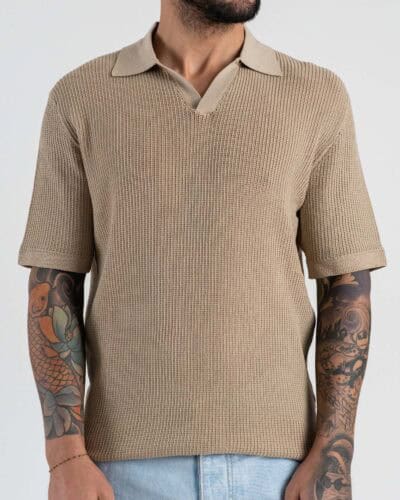 SEINSE Polo regular traforata con collo a V ME3203SS Beige