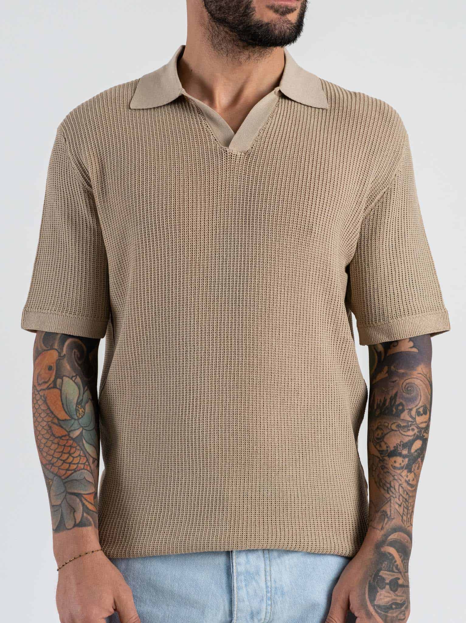 SEINSE Polo regular traforata con collo a V ME3203SS Beige