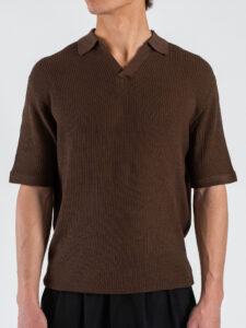 SEINSE Polo regular traforata con collo a V ME3203SS Moka (2)