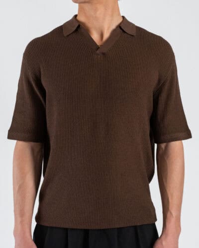 SEINSE Polo regular traforata con collo a V ME3203SS Moka