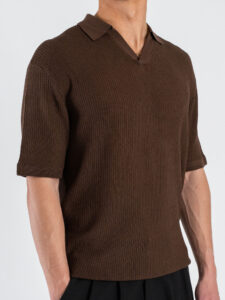 SEINSE Polo regular traforata con collo a V ME3203SS Moka (4)