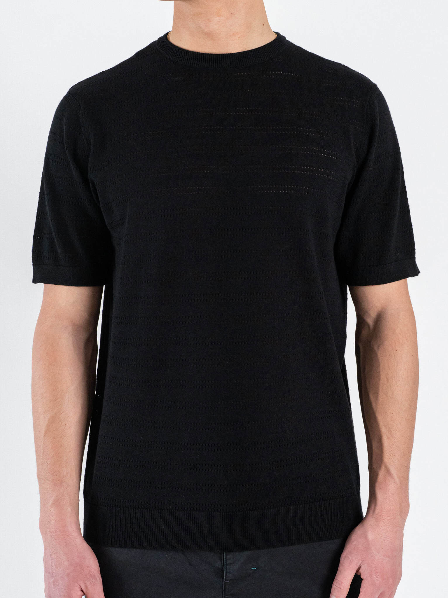 SEINSE T-shirt in maglia girocollo regular traforata ME3260SS Nero