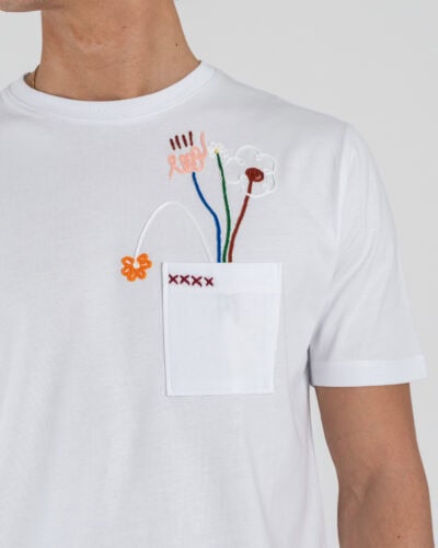 SEINSE T-shirt regular con taschino e ricamo fiori TE3286SS Bianca