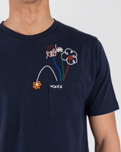 SEINSE T-shirt regular con taschino e ricamo fiori TE3286SS Blu Navy