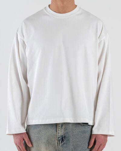 T-shirt over croppata in cotone con manica lunga 01 Bianca