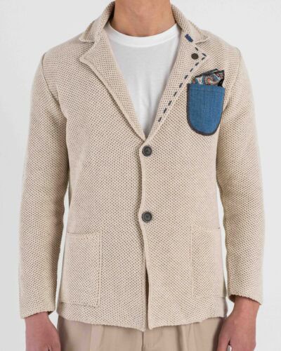 V2 Giacca regular in maglia leggera con taschino in jeans GUOPE Sabbia