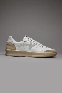 V2 Sneakers in pelle bianca con V a contrasto e tallone in camoscio beige SUCOLBI Bianco Beige