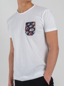 V2 T-shirt basica con taschino fantasia 500 TUBIT15 Bianca (2)