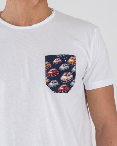 V2 T-shirt basica con taschino fantasia 500 TUBIT15 Bianca