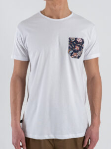 V2 T-shirt basica con taschino fantasia fiori TUBIT10 Bianca (3)
