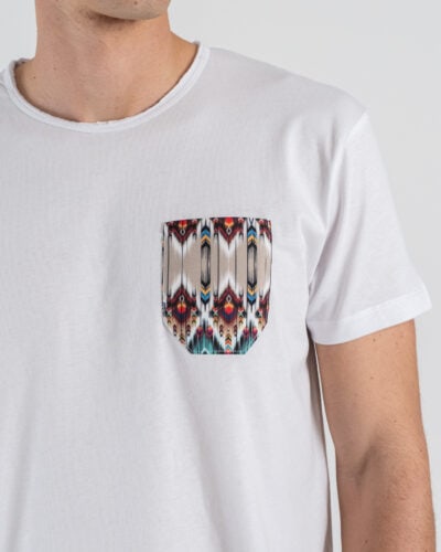V2 T-shirt basica con taschino fantasia indiana TUBIT20 Bianca