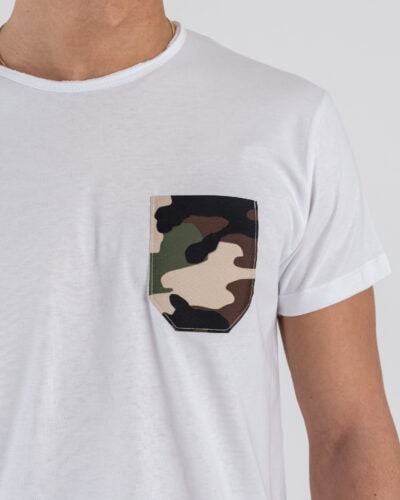 V2 T-shirt basica con taschino fantasia mimetica TUBIT26 Bianca