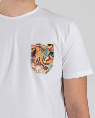 V2 T-shirt slim basica con taschino floreale TUBIT14 Bianca