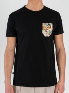 V2 T-shirt basica con taschino floreale TUNET14 Nera (3)