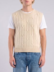 imperial gilet regular girocollo in maglia lavorata M553U389 sabbia2
